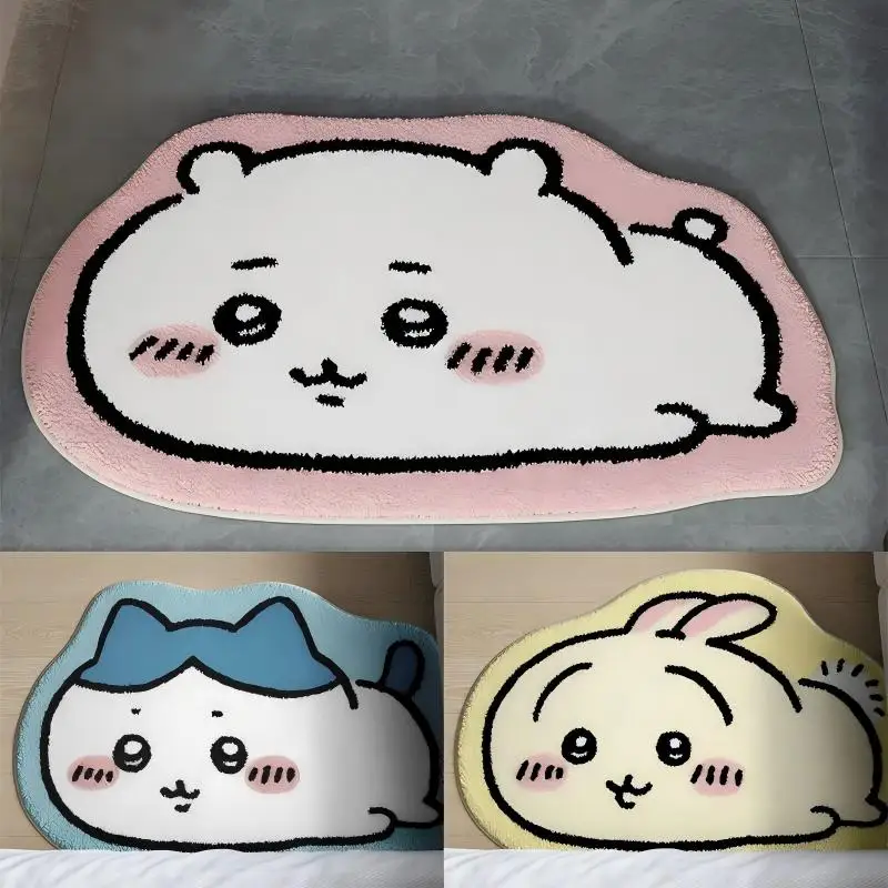 Car Floor Mat - ちいかわのキャラクターが描かれたカーペット、アニメ「はちわらうさぎ」のぬいぐるみ、床マット、浴室用、滑り止め加工、車用クッション、柔らかい素材、リビングの装飾に最適。