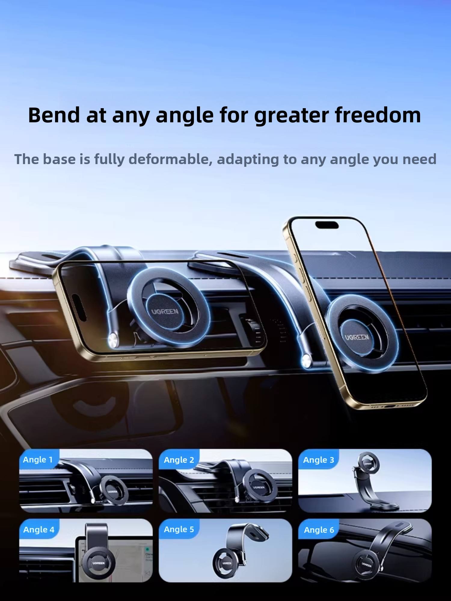 Car Vacuum - UGREEN マグネット式 車載ホルダー 360度回転 真空吸着式 スマホスタンド